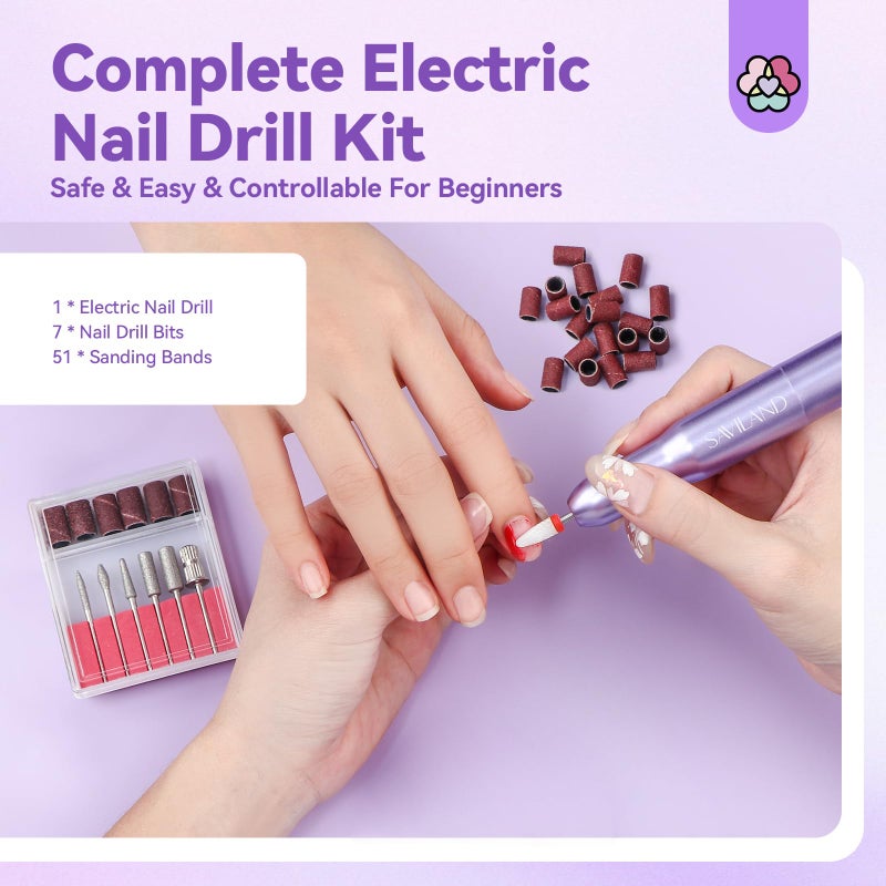 SAVILAND Portable Electric Nail Drill: Nail Drill Kit 20000RPM Purple Cuticle Bit Nail File 51 Sanding Bands Beginners at Home Manicure Pedicure - Image 2