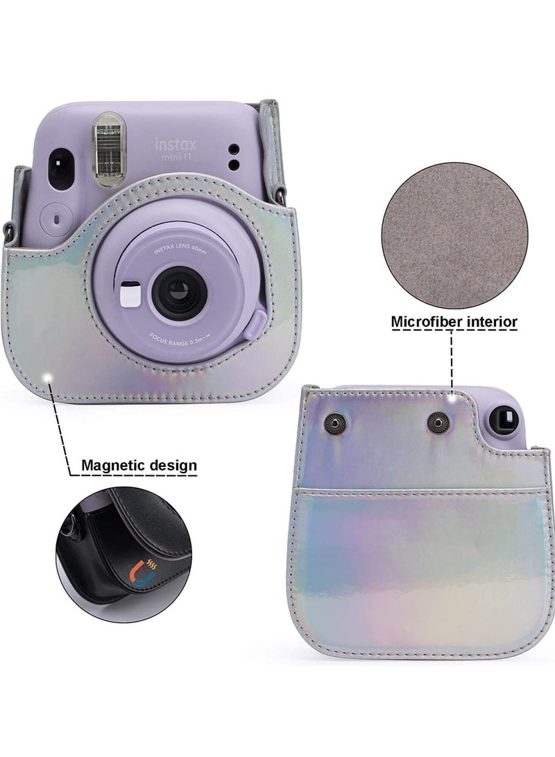 Y&D PU Leather Camera Case Compatible For Fujifilm Instax Mini 11 Instant with Adjustable Strap and Pocket (Magic Silver) - Image 4