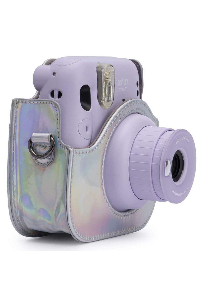 Y&D PU Leather Camera Case Compatible For Fujifilm Instax Mini 11 Instant with Adjustable Strap and Pocket (Magic Silver) - Image 2