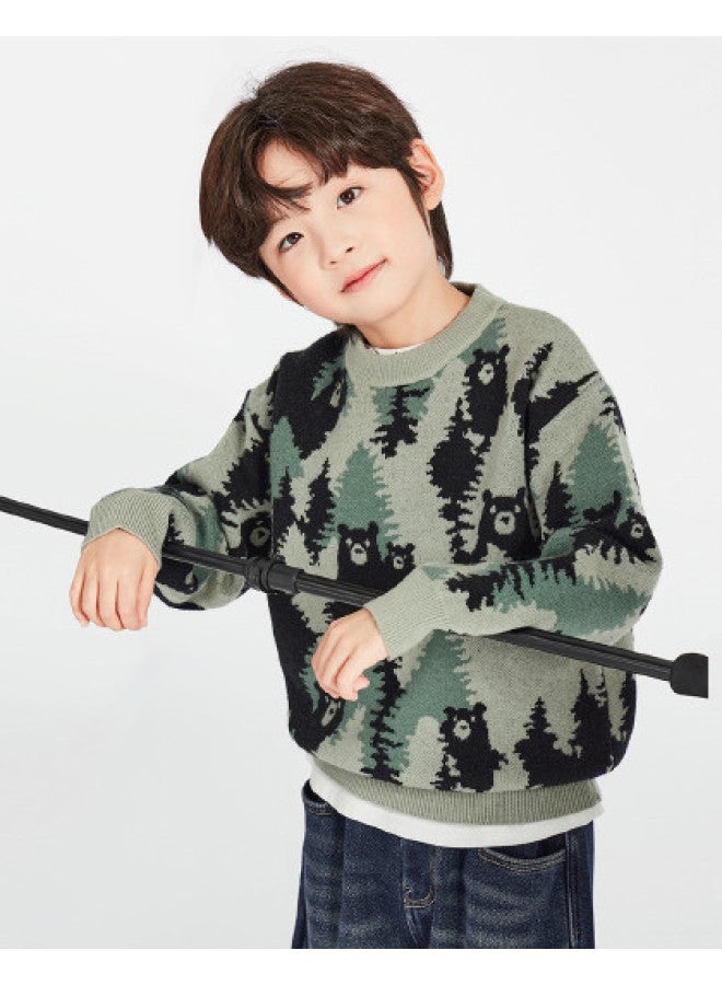 Jungle Bear】men's Crewneck Sweater, Children's Spring/autumn/winter Three-season Knitwear, Soft And Warm Top For Older Kids - Image 1