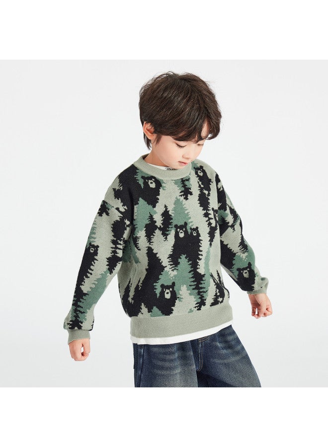 Jungle Bear】men's Crewneck Sweater, Children's Spring/autumn/winter Three-season Knitwear, Soft And Warm Top For Older Kids - Image 3