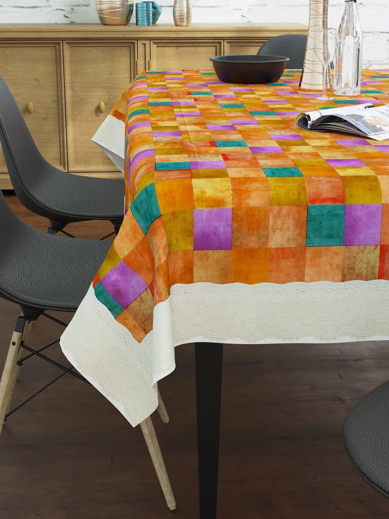 Clasiko 6 Seater PVC Table Cover; Material - PVC; Shape - Rectangle; Pack of 1; Multicolor Checks On Orange Base; Anti Slip; 60x90 Inches - Image 2