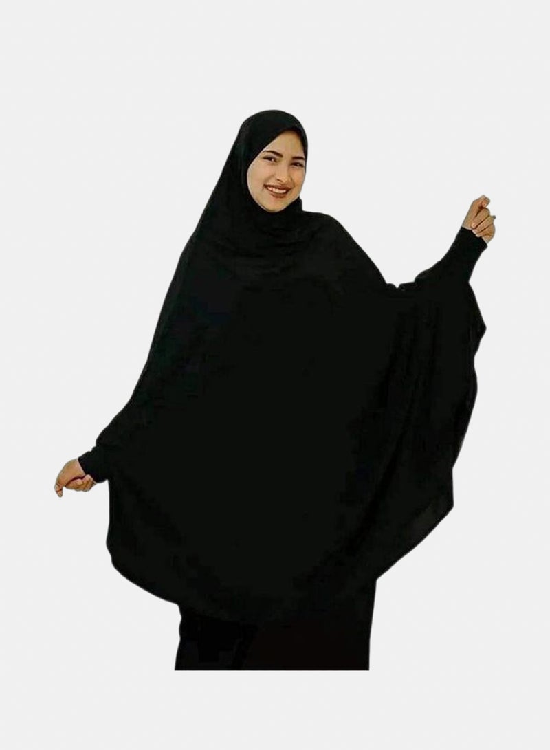 Soft & Comfortable Islamic Khimar With Sleeves - Black