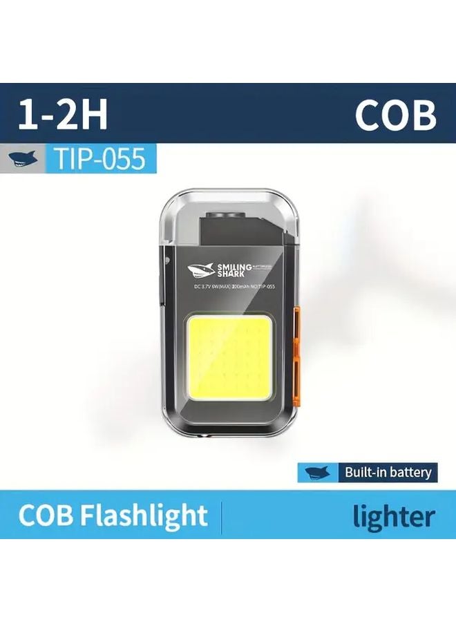 TIP 055 Black Smiling Shark Keychain Flashlight USB C Rechargeable 3 Modes Portable Torch - Image 1