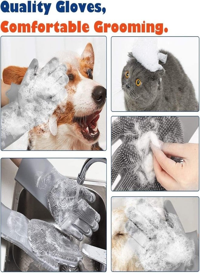 ZIGZAP 1 pair of silicon dog bathing hand gloves + Pet Bath Brush Soft Silicone Dog Shampoo Brush, Brush Hair Fur Grooming Cleaning Brush Soft Shampoo Dispenser Multi. - Image 4