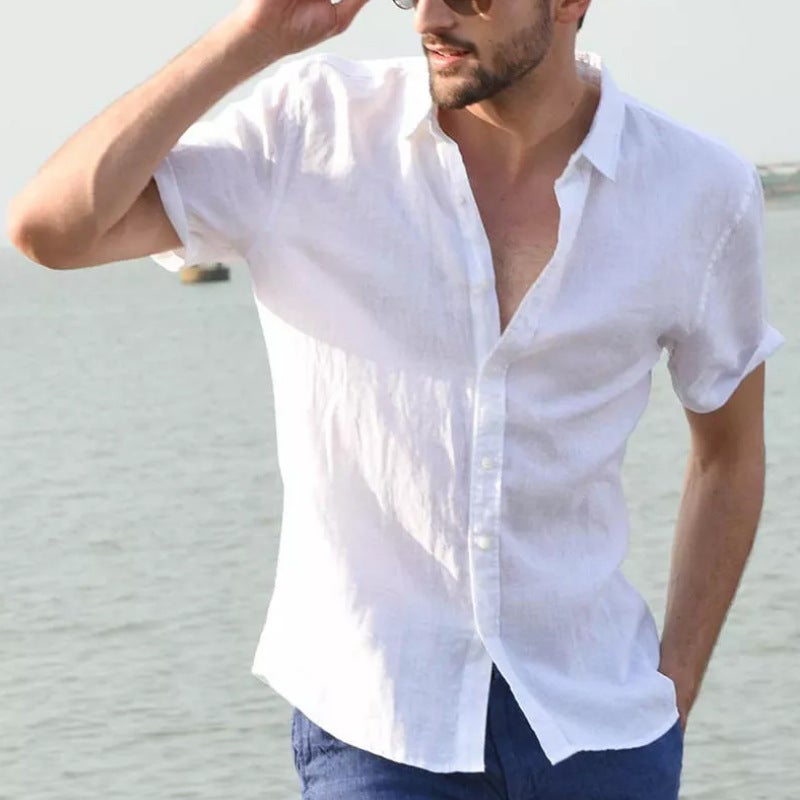 2022 Cross-border Specially Designed European and American Shirts for Men Pure Color Shirts Summer Short-sleeved Casual Mens Shirts ebay Hot Style Green - Image 4