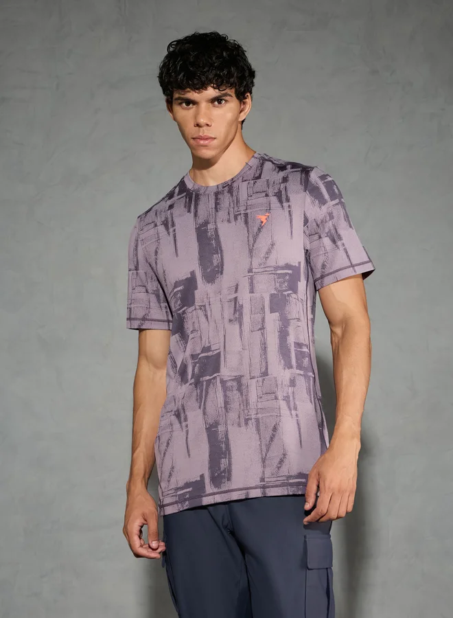 Technosport Technosport Purple Jacquard Slim Fit Crew Neck T-Shirt