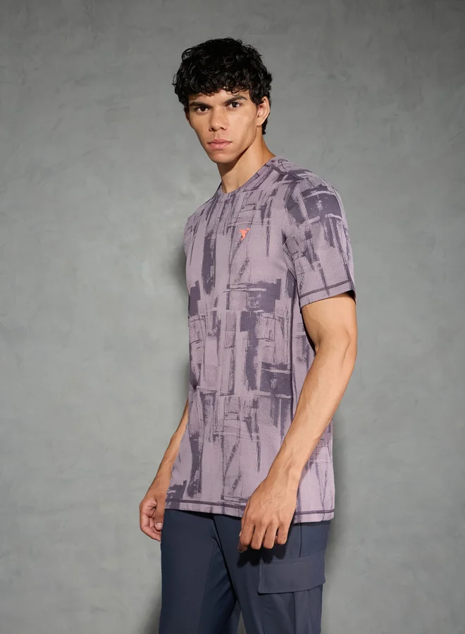 Technosport Technosport Purple Jacquard Slim Fit Crew Neck T-Shirt