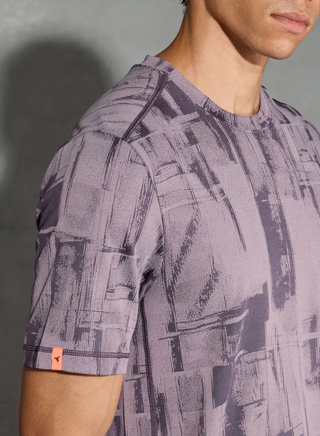 Technosport Technosport Purple Jacquard Slim Fit Crew Neck T-Shirt