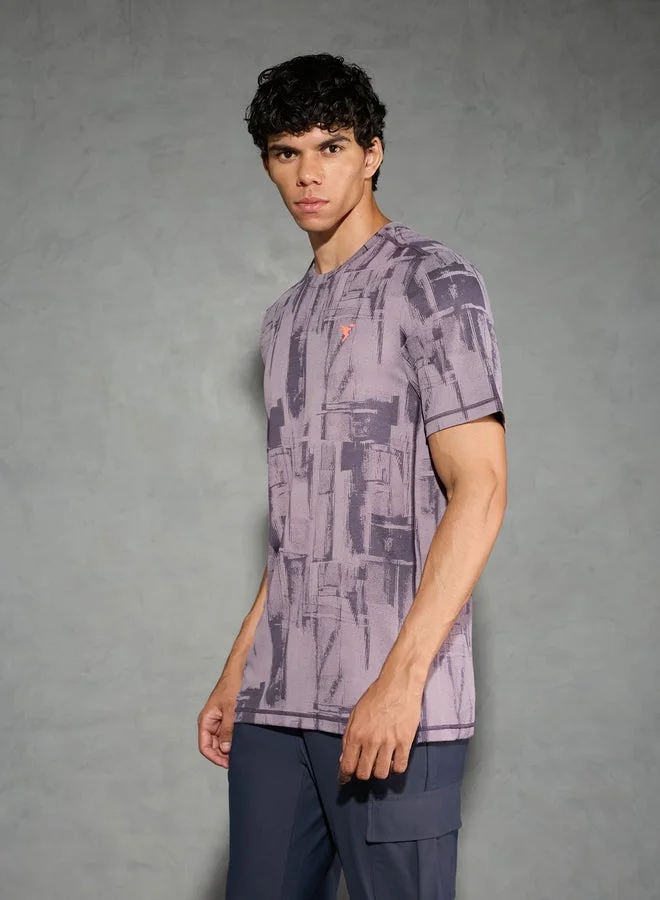 Technosport Technosport Purple Jacquard Slim Fit Crew Neck T-Shirt