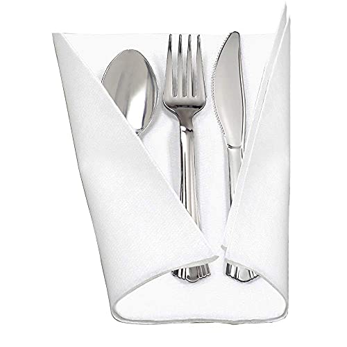 WNA Reflections Fork, Knife, and Spoon Kit in a White Linen-Quality Napkin Roll, Silver (120-Count) - Image 2