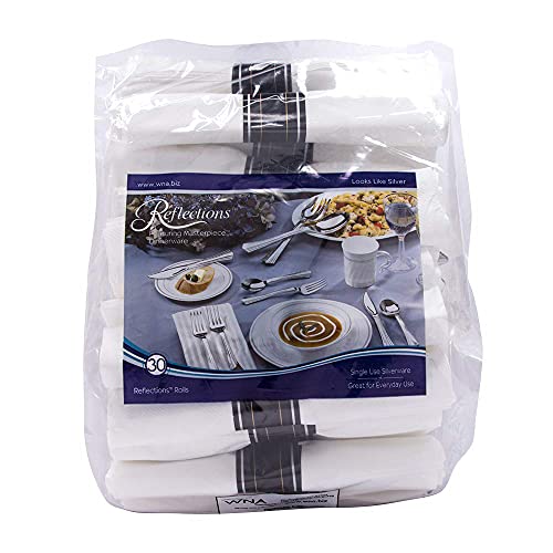 WNA Reflections Fork, Knife, and Spoon Kit in a White Linen-Quality Napkin Roll, Silver (120-Count) - Image 4