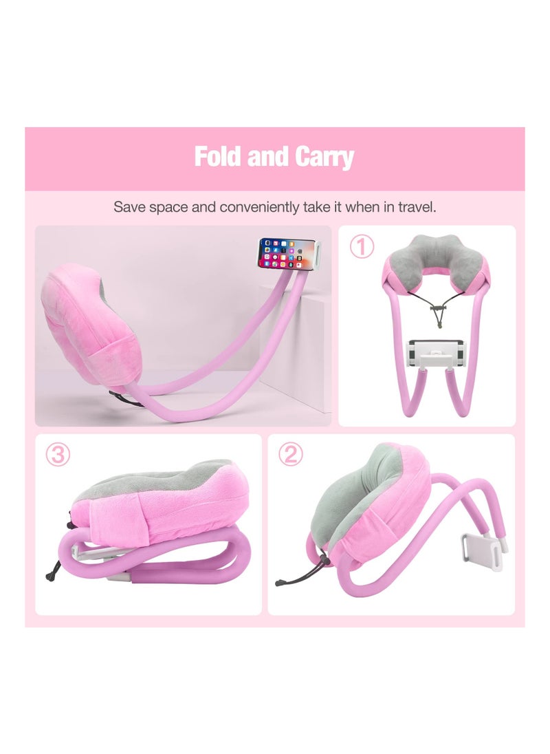 Generic - Neck Phone Holder Lazy Gooseneck Phone Pillow Holder Bracket 360° Rotation Universal Mobile Phone Tablet Stand for 4 Inch to 11 Inch Devices Fits for iPhone for Galaxy S21 for iPad Pink - Image 1