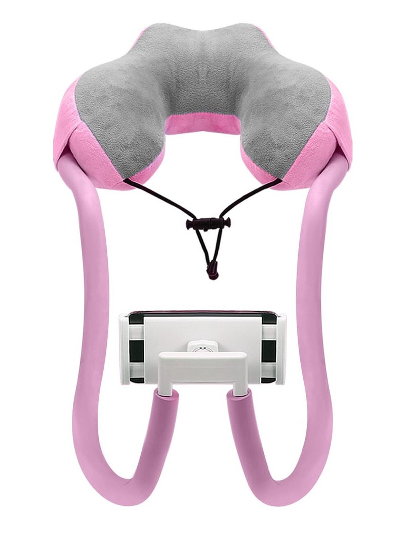 Generic - Neck Phone Holder Lazy Gooseneck Phone Pillow Holder Bracket 360° Rotation Universal Mobile Phone Tablet Stand for 4 Inch to 11 Inch Devices Fits for iPhone for Galaxy S21 for iPad Pink - Image 1