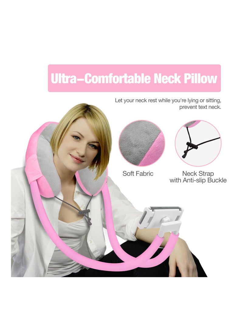 Generic - Neck Phone Holder Lazy Gooseneck Phone Pillow Holder Bracket 360° Rotation Universal Mobile Phone Tablet Stand for 4 Inch to 11 Inch Devices Fits for iPhone for Galaxy S21 for iPad Pink - Image 1