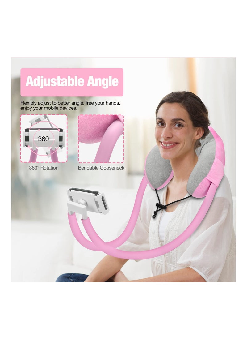 Generic - Neck Phone Holder Lazy Gooseneck Phone Pillow Holder Bracket 360° Rotation Universal Mobile Phone Tablet Stand for 4 Inch to 11 Inch Devices Fits for iPhone for Galaxy S21 for iPad Pink - Image 1