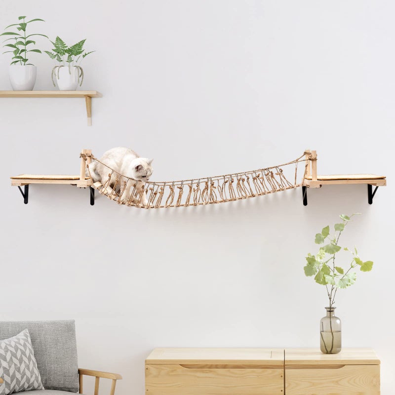 A.FATI Wall-Mounted Cat Roped Bridge Long for Indoor Cats, Cat Wall Shelves for Sleeping, Playing, Climbing, Wooden Cats Bed and Perches with Sisal Scratch Mat - Image 3