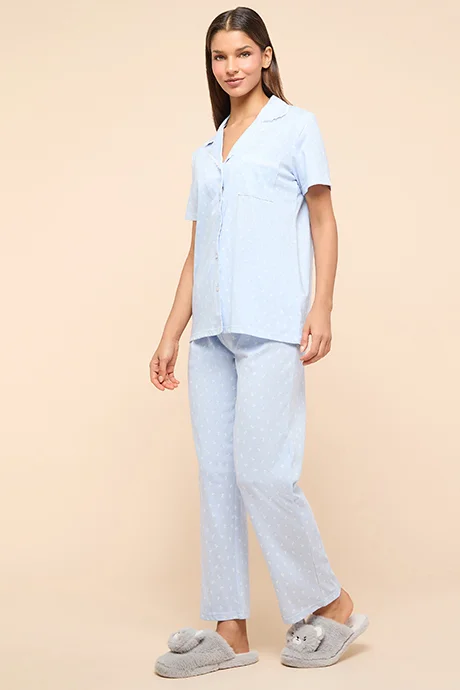 أر أند بي Printed Lapel Collar Pyjama Set