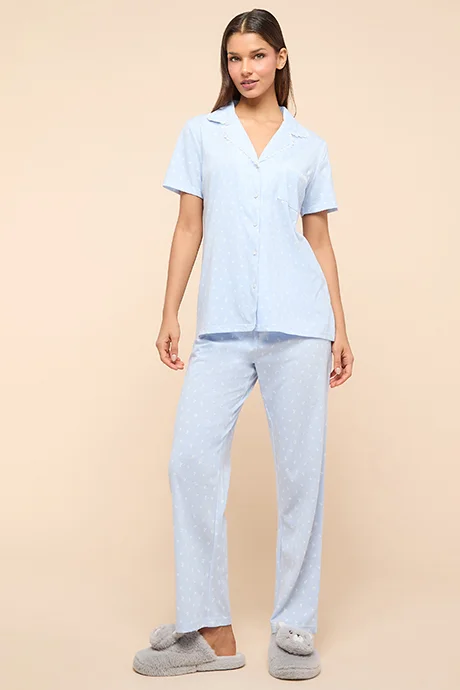 أر أند بي Printed Lapel Collar Pyjama Set