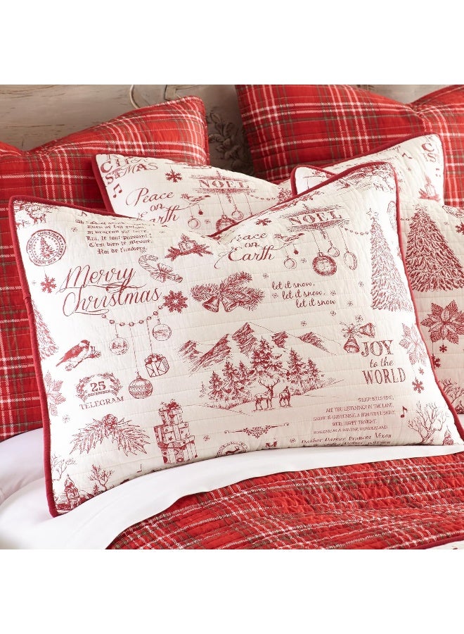 Levtex Home Levtex Home - Yuletide Quilt Set - Full/Queen Quilt (88x92in.) + Two Standard Pillow Shams (26x20in.) - Christmas Holiday Script - Red and Cream - Reversible - Cotton  - Image 5