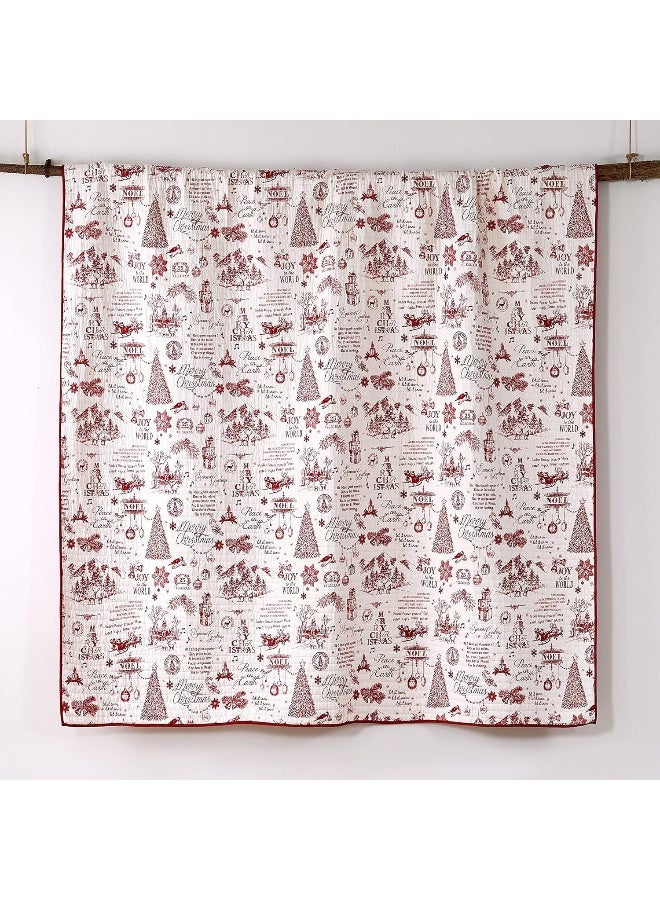 Levtex Home Levtex Home - Yuletide Quilt Set - Full/Queen Quilt (88x92in.) + Two Standard Pillow Shams (26x20in.) - Christmas Holiday Script - Red and Cream - Reversible - Cotton  - Image 4