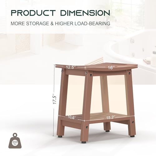 BEKVEM Shower Bench for Inside Shower, Teak Brown HDPE Shower Stool Waterproof, Spa Bathroom Seat Chair with Handle, Storage Shelf & Adjustable Feet - Indoor/Outdoor, Weather Resistant - Image 3