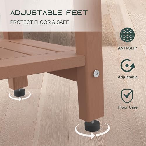 BEKVEM Shower Bench for Inside Shower, Teak Brown HDPE Shower Stool Waterproof, Spa Bathroom Seat Chair with Handle, Storage Shelf & Adjustable Feet - Indoor/Outdoor, Weather Resistant - Image 5