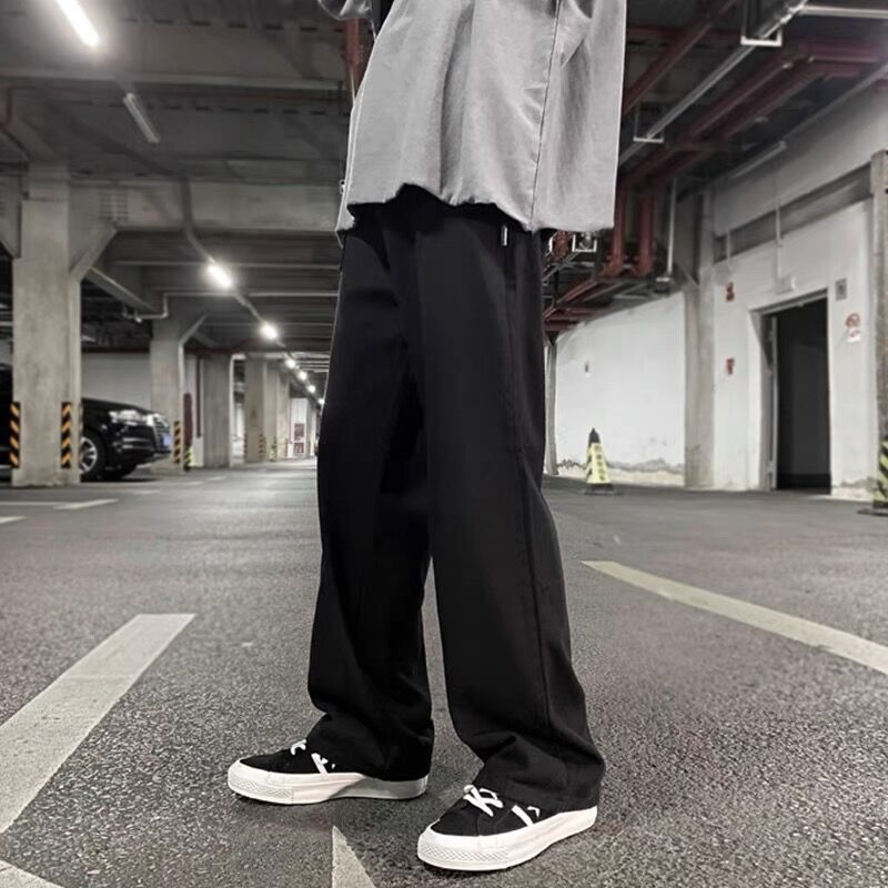 Japanese Loose Denim Jeans Men Casual Wide Leg Pants Black Black