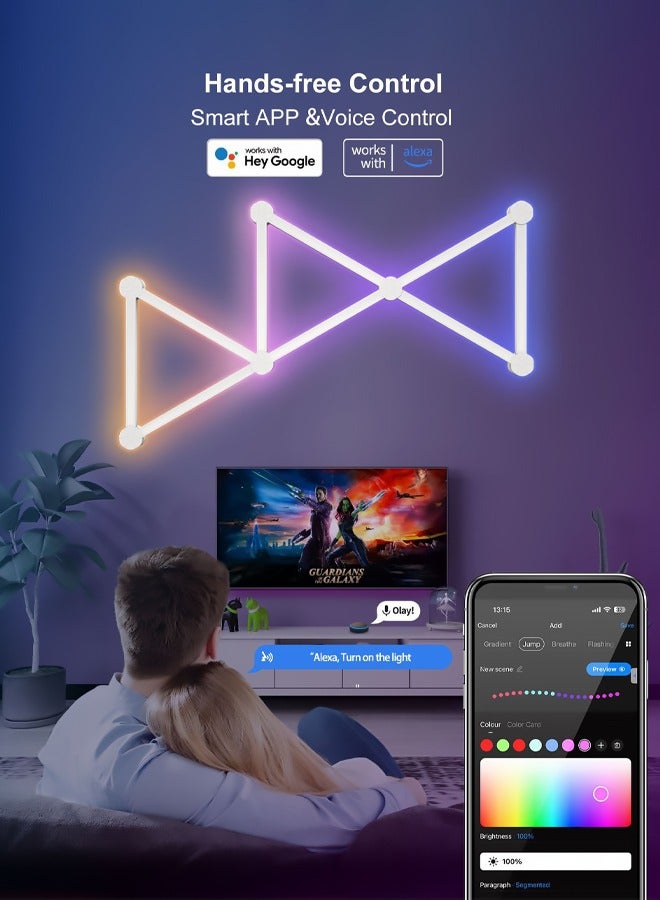 Bukela WiFi Smart RGB LED Wall Lights, Music Sync Voice Control DIY Light Bars with 16M+ Color & 40 + Scenes, Dimmable Home Decor LED Bar for Gaming Room TV Bedroom(9 pcs） - Image 2