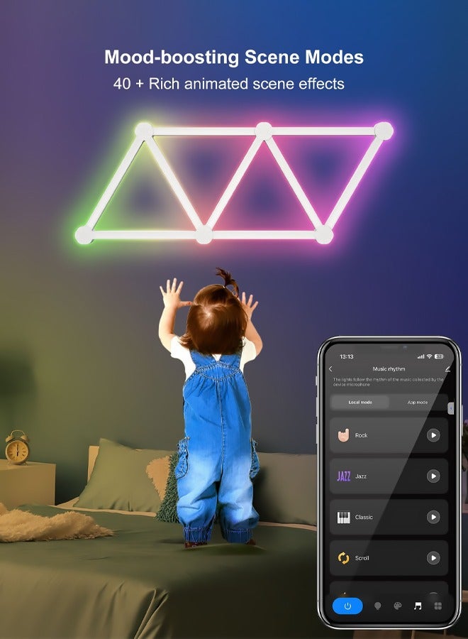 Bukela WiFi Smart RGB LED Wall Lights, Music Sync Voice Control DIY Light Bars with 16M+ Color & 40 + Scenes, Dimmable Home Decor LED Bar for Gaming Room TV Bedroom(9 pcs） - Image 3