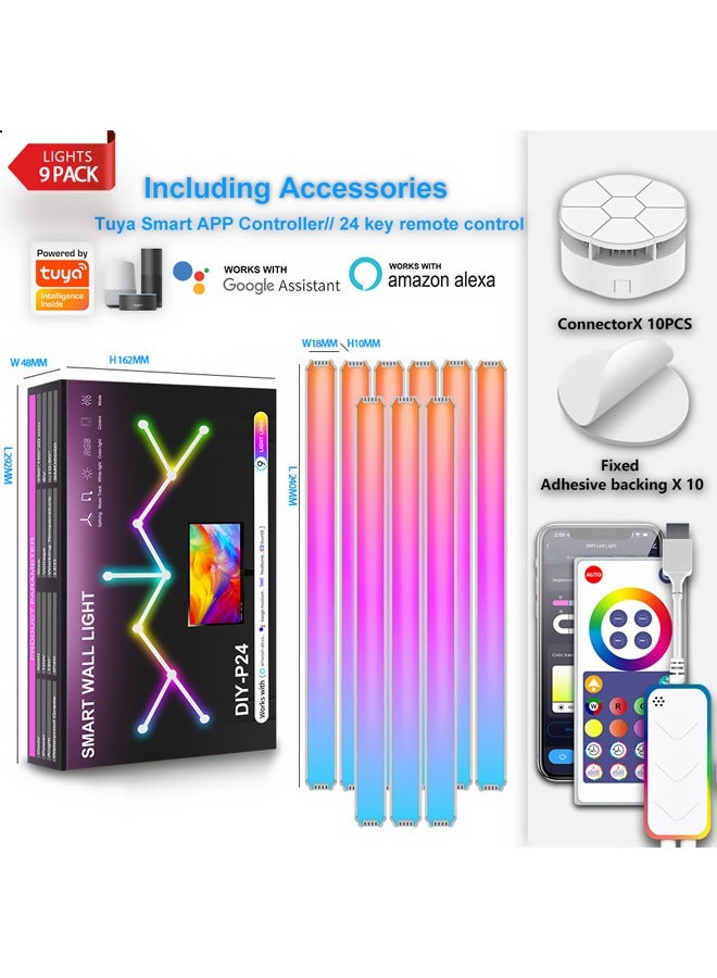 Bukela WiFi Smart RGB LED Wall Lights, Music Sync Voice Control DIY Light Bars with 16M+ Color & 40 + Scenes, Dimmable Home Decor LED Bar for Gaming Room TV Bedroom(9 pcs） - Image 1