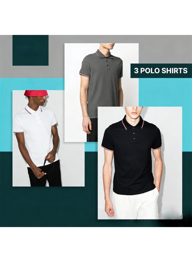 tag Men's Summer 3-Piece Polo Shirt Set - Soft Egyptian Cotton - Classic, Stylish, and Comfortable Design - Image 2