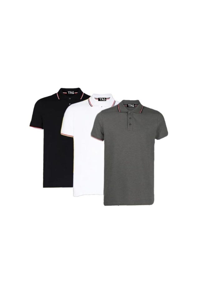 tag Men's Summer 3-Piece Polo Shirt Set - Soft Egyptian Cotton - Classic, Stylish, and Comfortable Design - Image 1