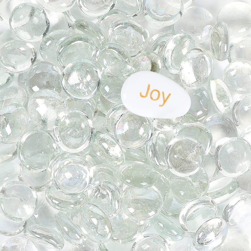 Ausluru 5LB Fire Glass Beads Flat Glass Marbles for Outdoor Fire Pit and Fireplace Glass Gemstones for Vase Filler Aquariums Hydroponics Plants Home Decor and Christmas DIY Craft Clear