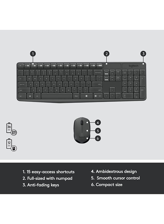 Logitech MK235 Wireless Keyboard and Mouse Combo for Windows, 2.4 GHz Wireless with Unifying USB-Receiver, Wireless Mouse, 15 FN Keys, 3-Year Battery Life, PC/Laptop, US INTL Layout | Black - Image 5