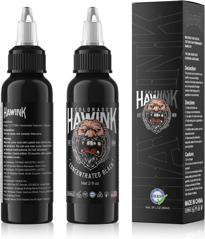 HAWINK Black Tattoo Ink 2 oz 60ml VeganFriendly USA Standard Pigment Tattoo Supplies Pure Black TI20360001