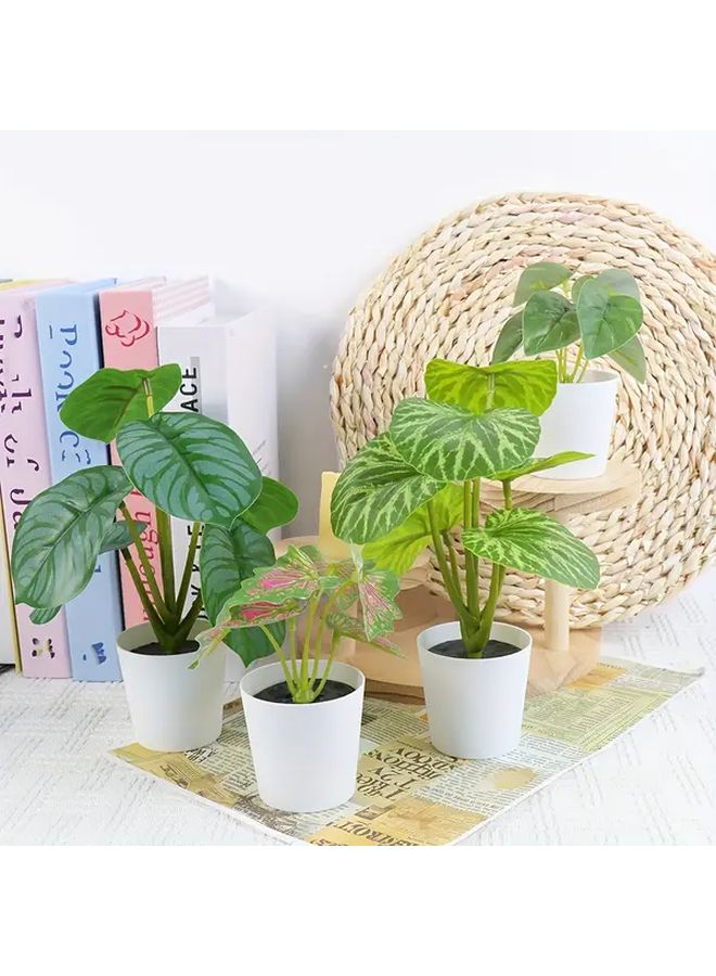 4pcs Artificial Tropical Palm Plants Green Leaves Stems Decor For Home Office - Image 1