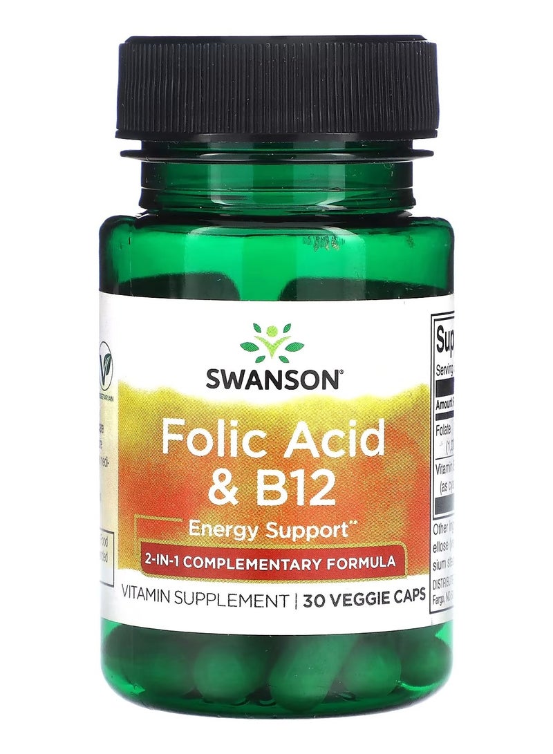 Swanson, Folic Acid & B12, 30 Veggie Caps