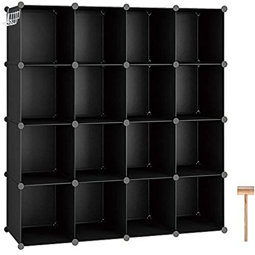 C&AHOME CAHOME Cube Storage Organizer 16Cube Shelves Units Plastic Storage Cubes DIY Closet Organizer Modular Closet Storage Shelves Ideal for Home Bedroom 484 L 124 W 484 H Black SUM3016H
