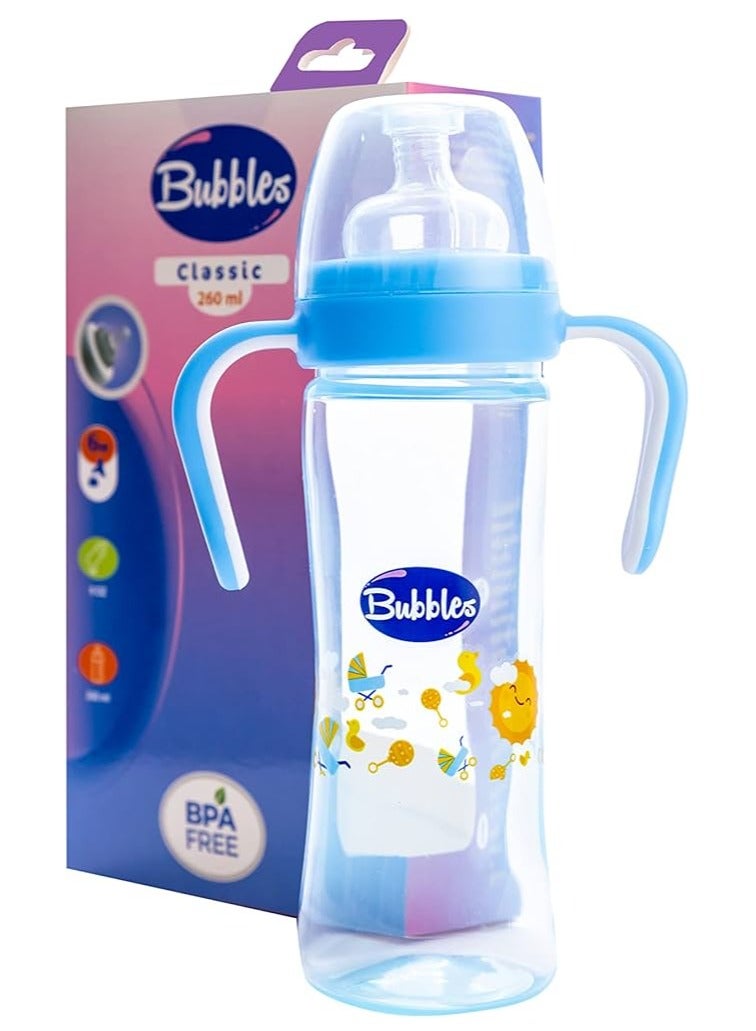 بابلز زجاجة رضاعة بابلز كلاسيك مع يد 270 مل، لون أزرق