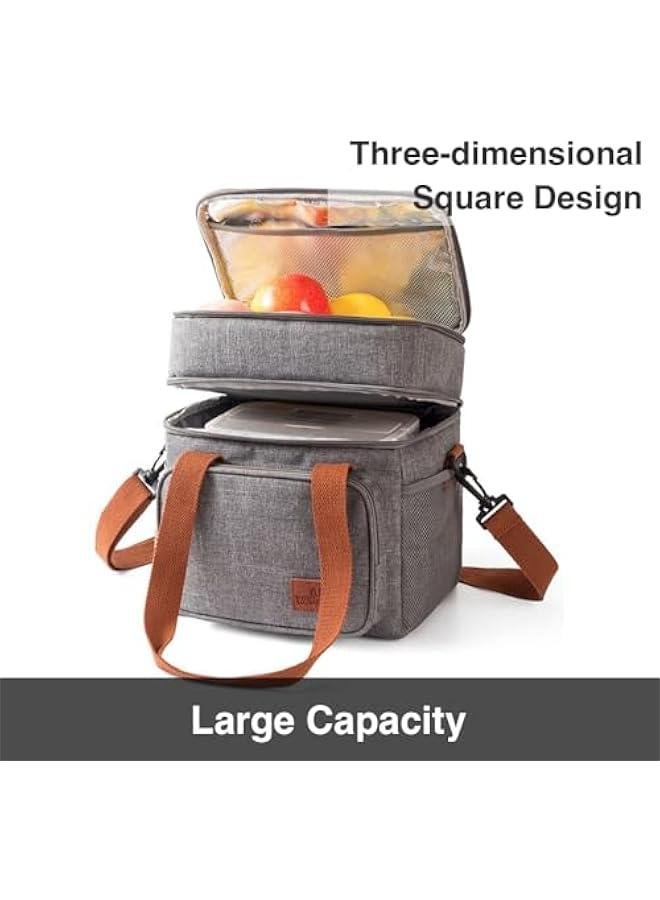 Black Reusable Lunch Bag for Adult Men Women with Shoulder Strap Double Deck Cooler Waterproof Leak Proof Office Picnic - Image 5