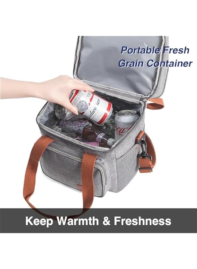 Black Reusable Lunch Bag for Adult Men Women with Shoulder Strap Double Deck Cooler Waterproof Leak Proof Office Picnic - Image 4