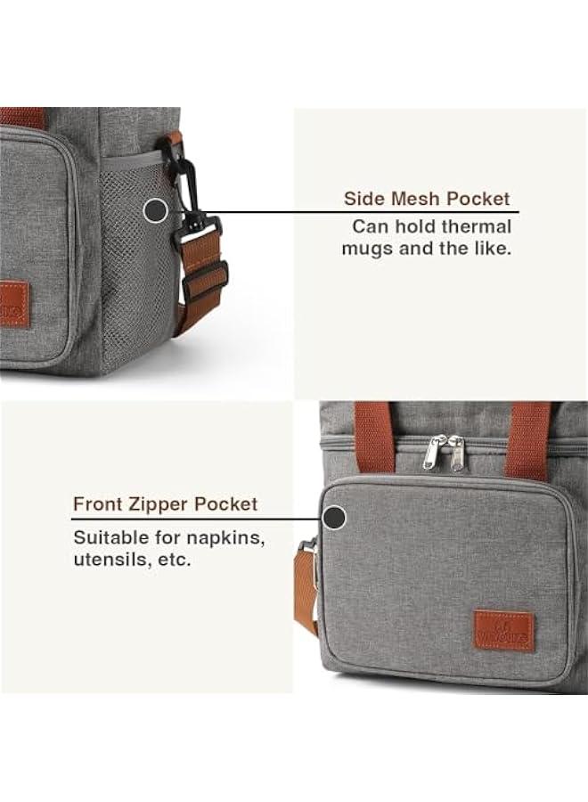 Black Reusable Lunch Bag for Adult Men Women with Shoulder Strap Double Deck Cooler Waterproof Leak Proof Office Picnic - Image 3