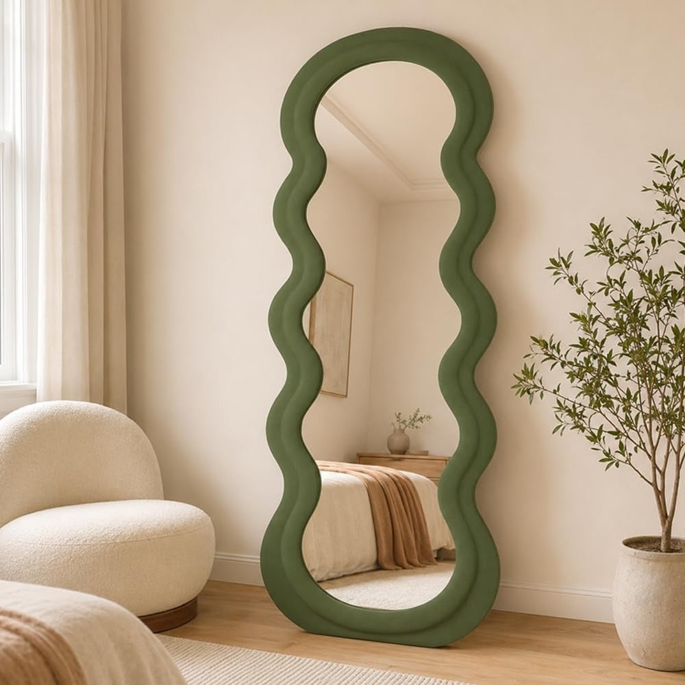Modern Wavy Full Body Mirror 160 x 60 cm Large Dressing Mirror Floor Standing and Wall Hanging Home Decor Mirror