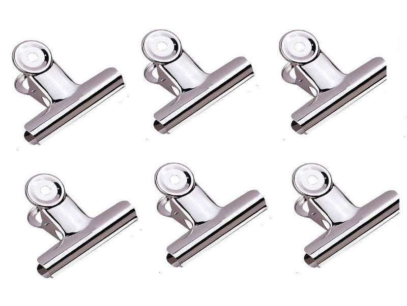 True-Ally 6 Heavy Duty Big 75 mm 3inch Size Paper Round Binder Bulldog Clip clamp for Office, Home, School, Institutions Pack of 6 Clips | Stainless Steel | Free Carrying Pouch - Image 1