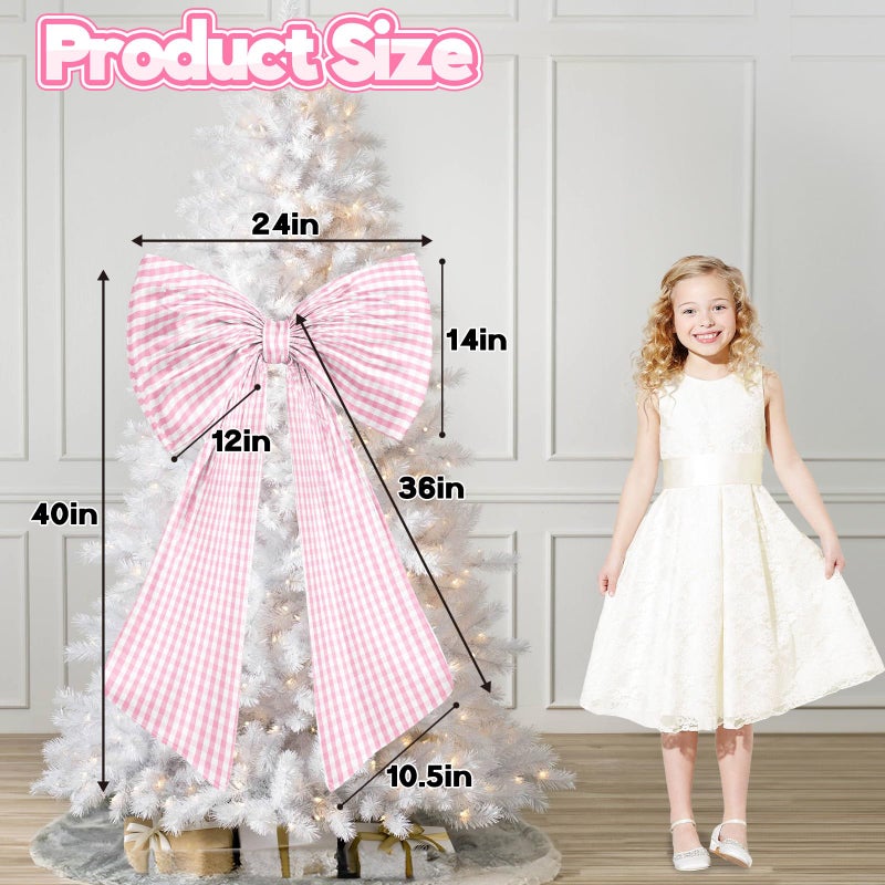 Froova Big Pink Bow Decor Giant Pink White Checkered Coquette Bow for Birthday Party Decorations for Girls, Large Ribbon Tie Hanging Gift Coquette Wall Decor (Textured Cotton, Internal Stability Layer) - Image 2