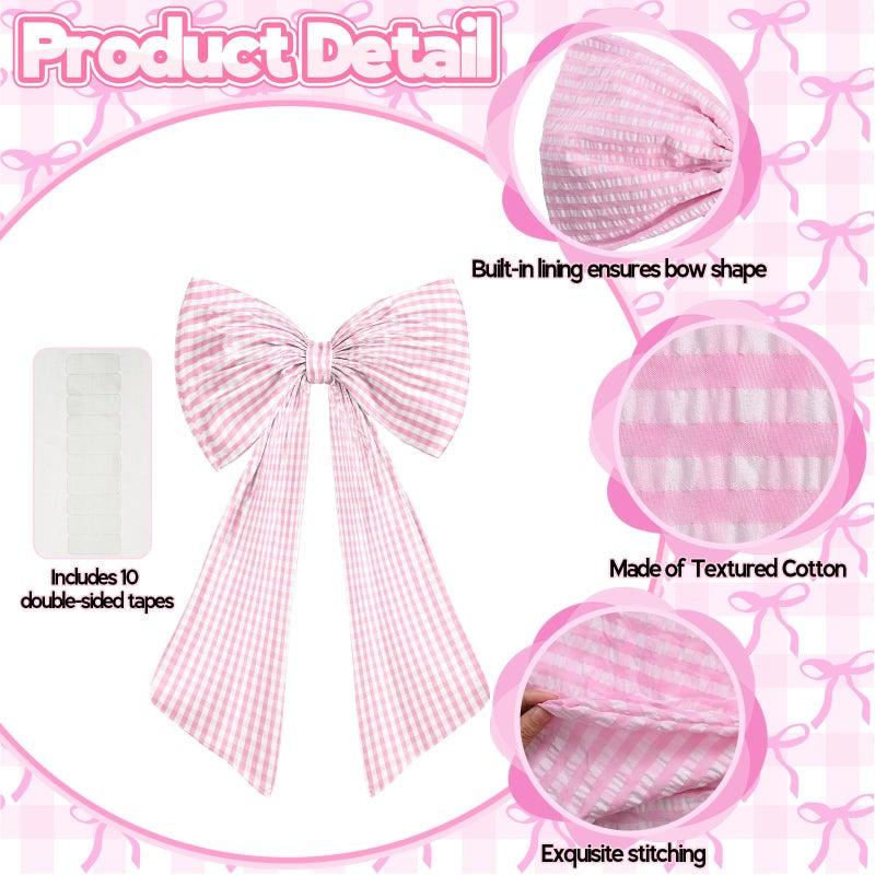 Froova Big Pink Bow Decor Giant Pink White Checkered Coquette Bow for Birthday Party Decorations for Girls, Large Ribbon Tie Hanging Gift Coquette Wall Decor (Textured Cotton, Internal Stability Layer) - Image 4