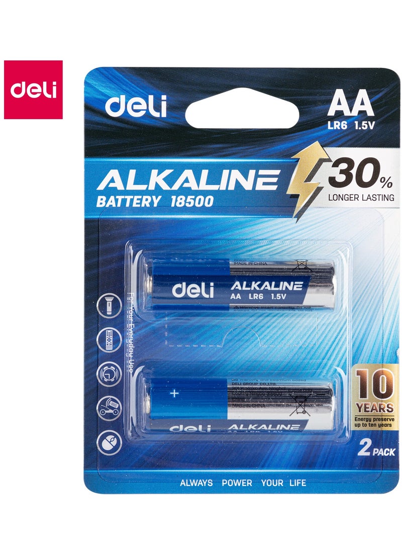 Deli Alkaline AA Batteries -Pack of 2, 30% Longer Lasting - Image 1