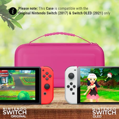 Orzly Carry Case Compatible with Nintendo Switch and New Switch OLED Console - Pink Protective Hard Portable Travel Carry Case Shell Pouch with Pockets for Accessories and Games - Image 2