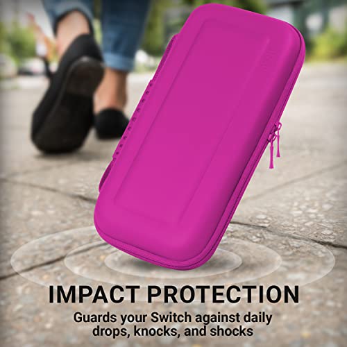 Orzly Carry Case Compatible with Nintendo Switch and New Switch OLED Console - Pink Protective Hard Portable Travel Carry Case Shell Pouch with Pockets for Accessories and Games - Image 5